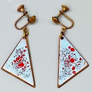 Vintage Copper Enamel Splatter Earrings Triangles